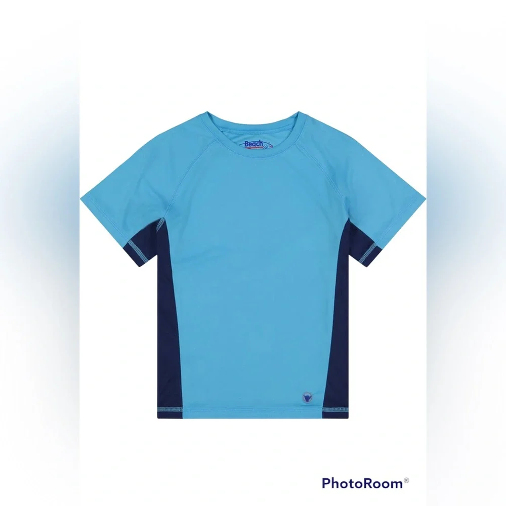 Beach Bros Little Boys Navy Blue and Turquoise Short Sleeve Rash guard| 3T
